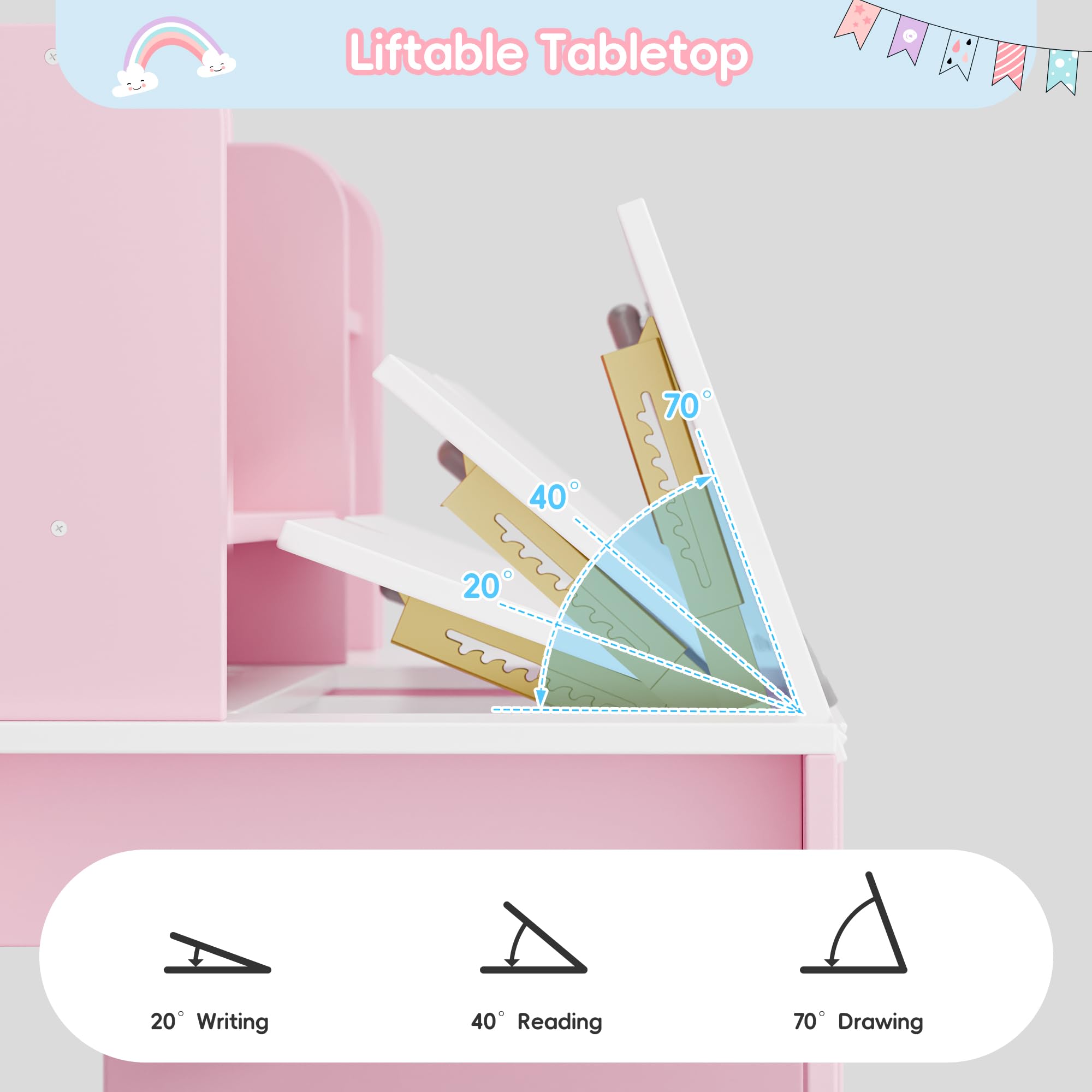 Kids Study Desk with Chair and Tiltable Desktop