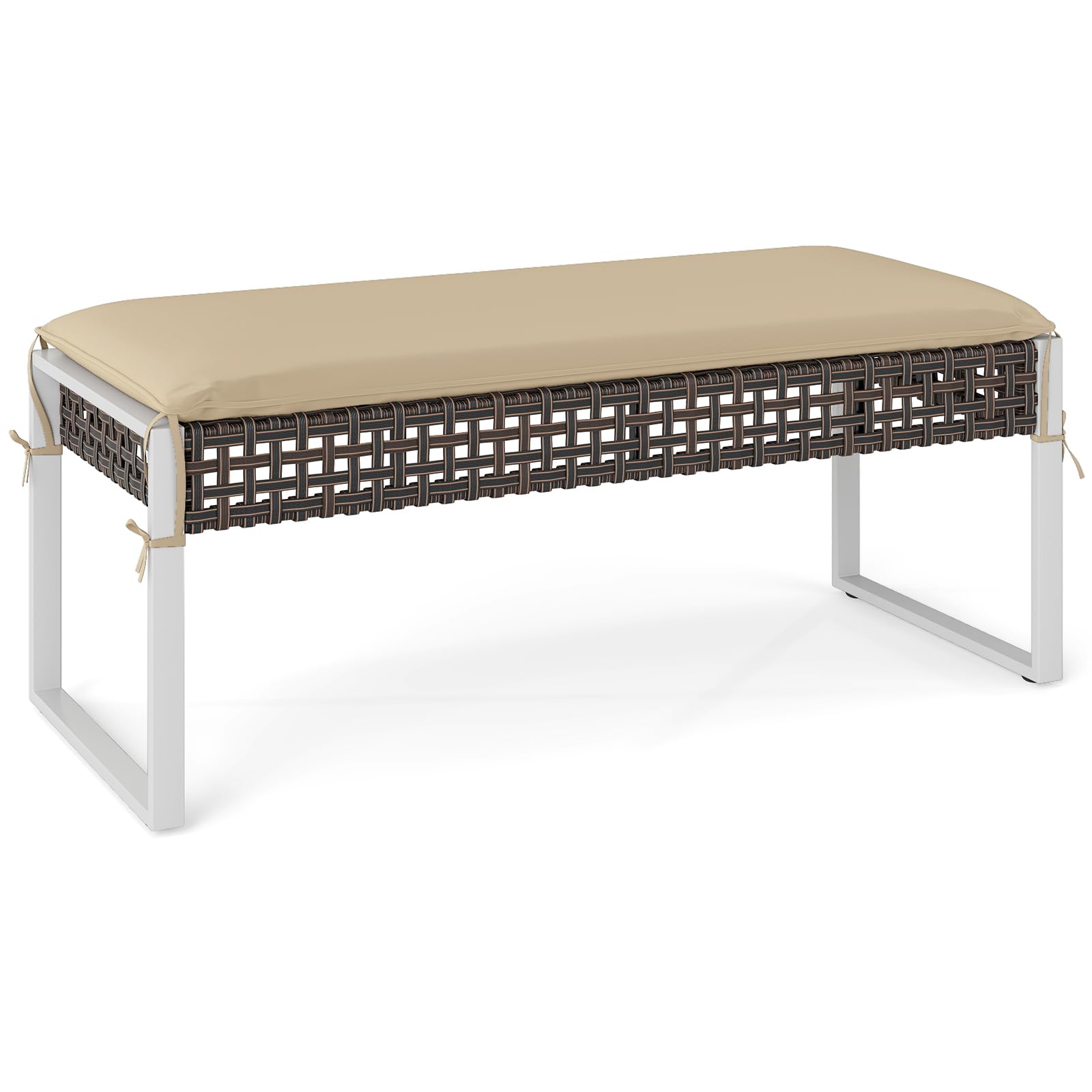 Outdoor Rattan Ottoman Bench with Cushion