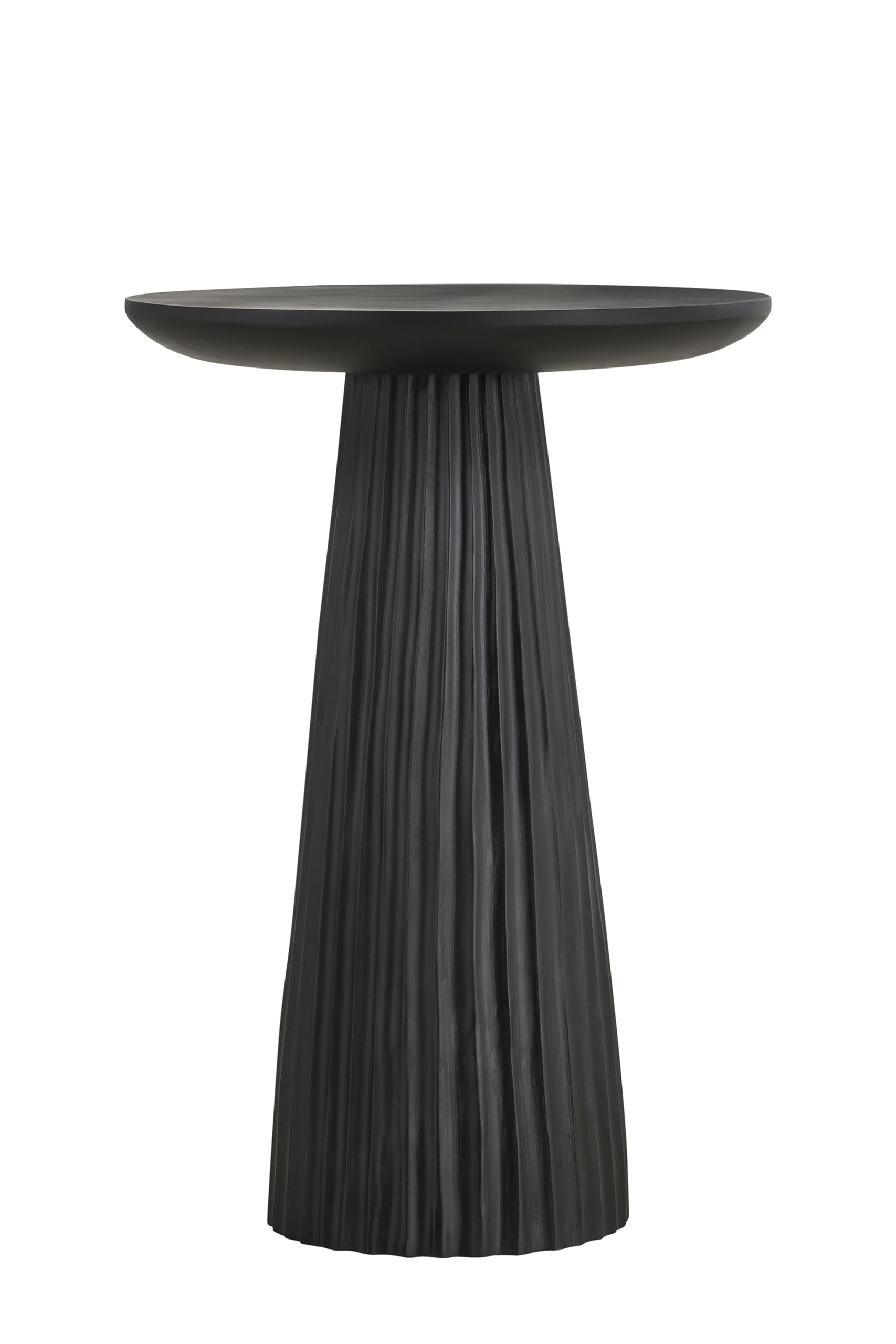 Black Ribbed Mango Wood Round Side Table