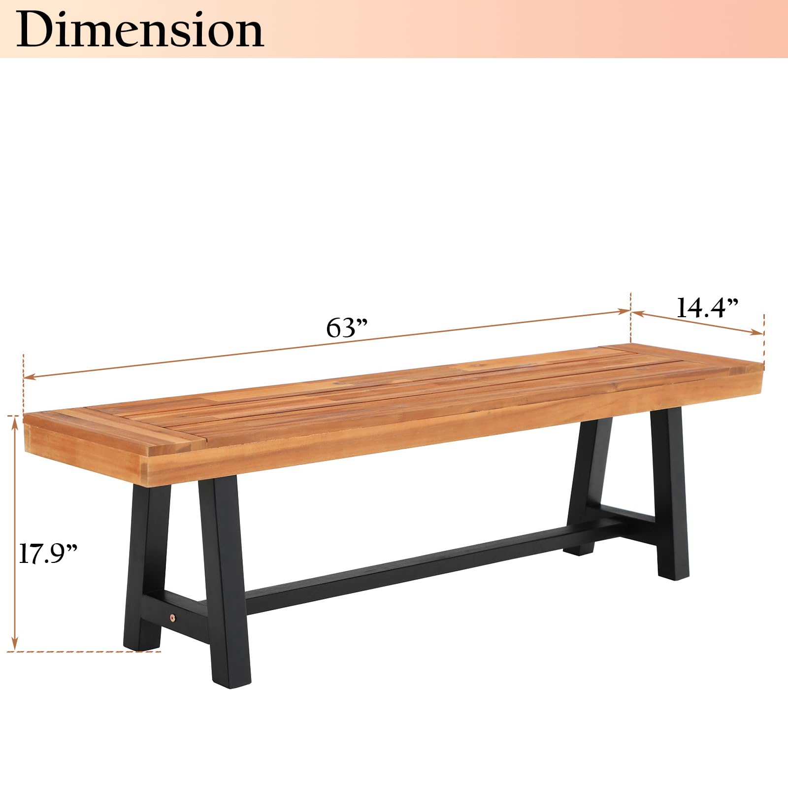 Outdoor Bench Garden Bench Wood 63 Inch Patio Dining Bench Weatherproof