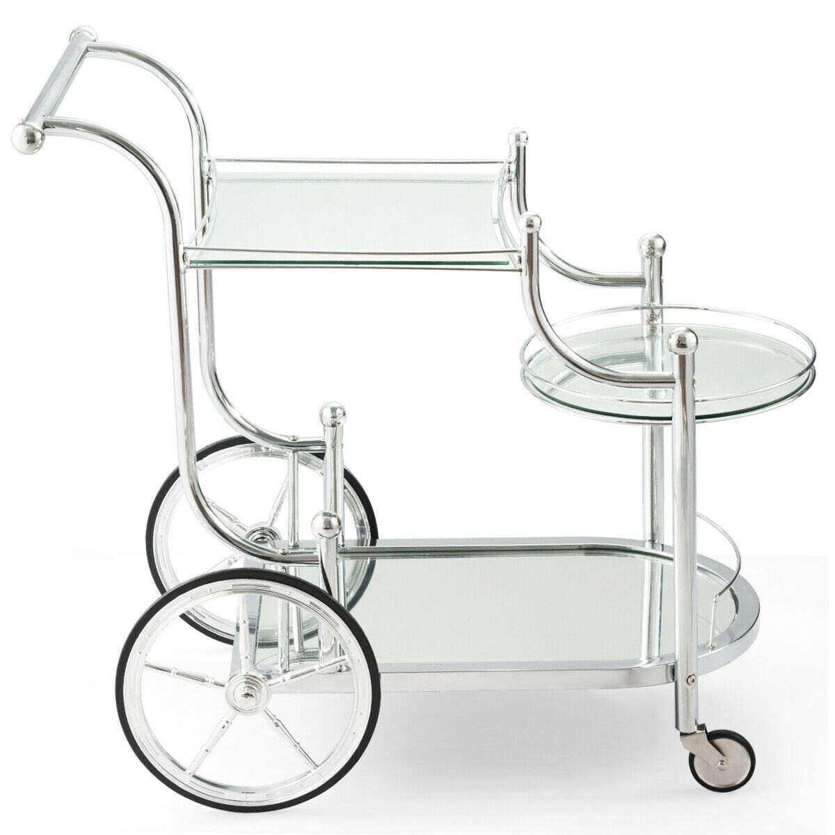 3-Tier Rolling Serving Cart with Tempered Glass