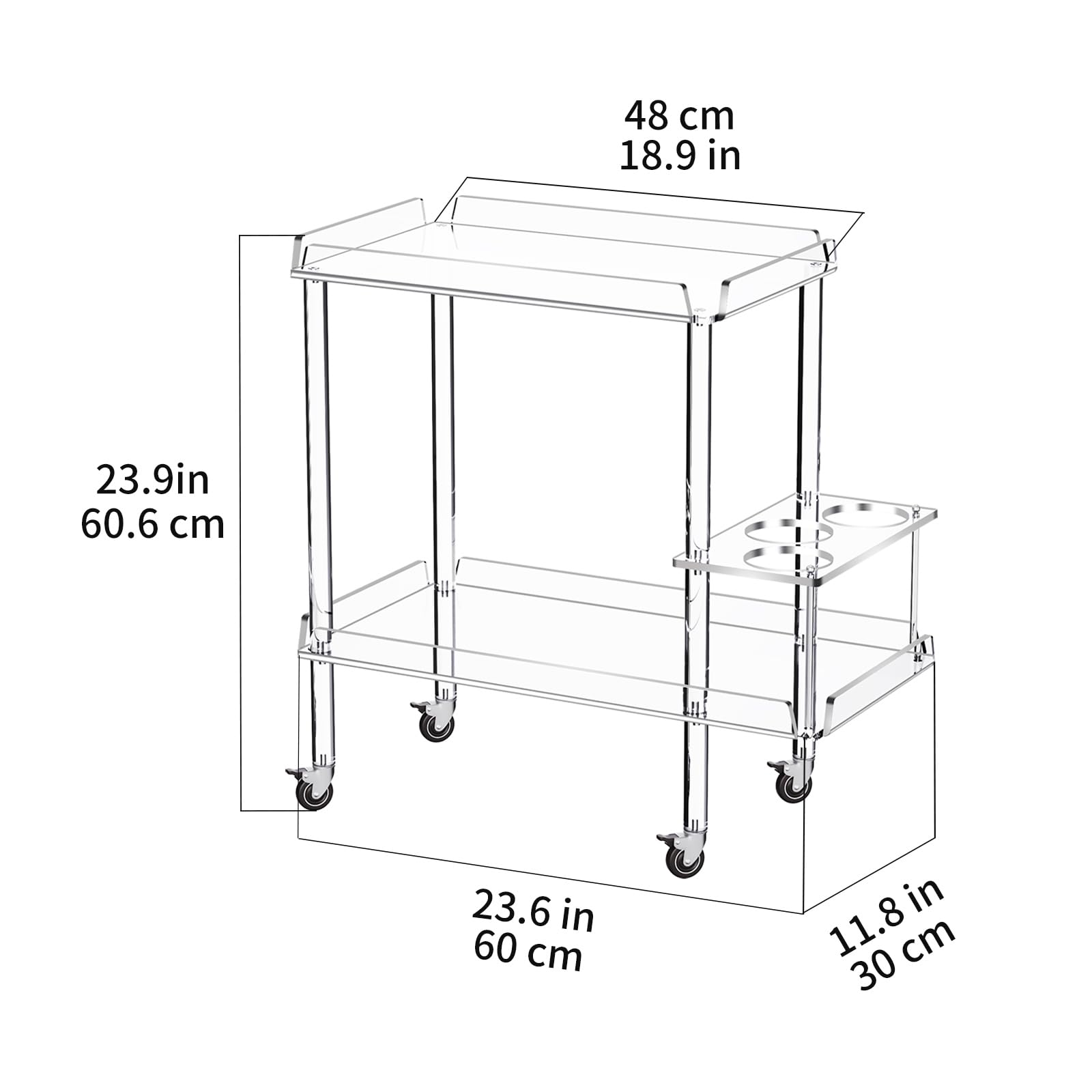 Acrylic Bar Cart with Lockable Wheels