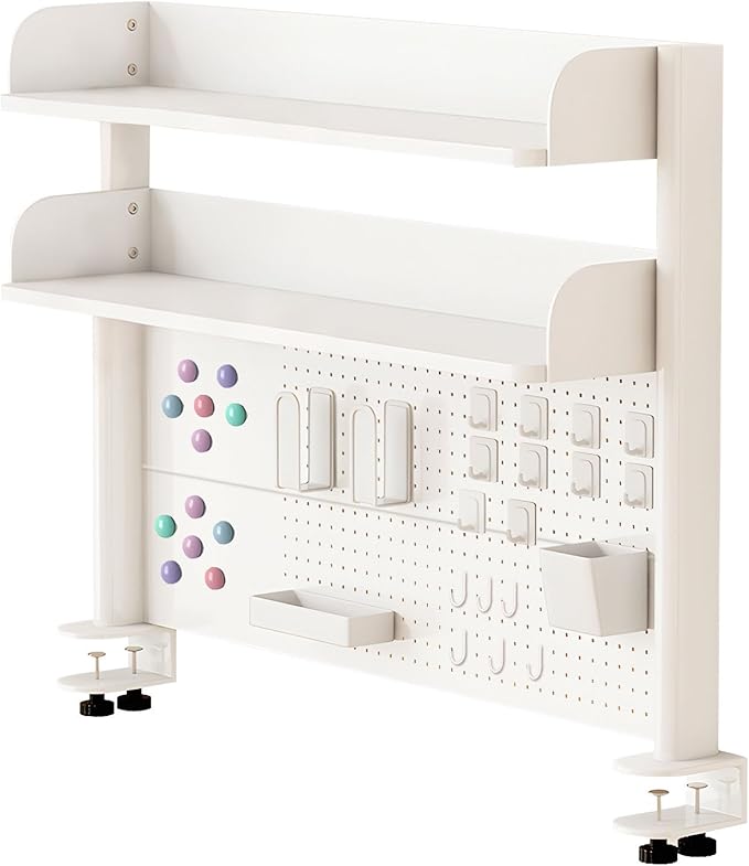 Clamp On Desk Organizer Shelf with Pegboard