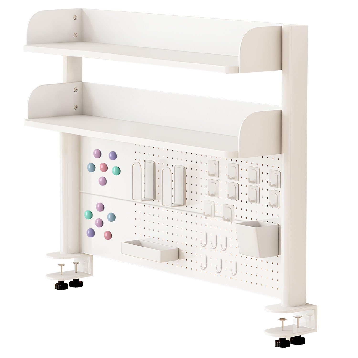 Clamp On Desk Organizer Shelf with Pegboard