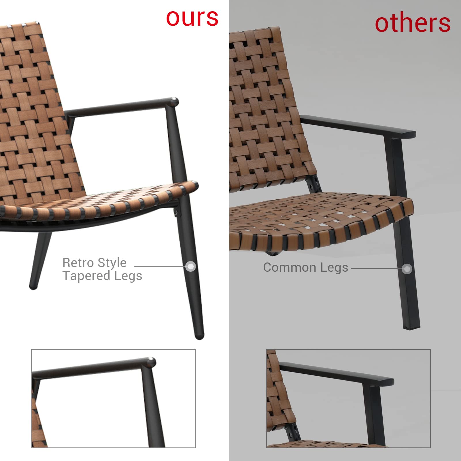 Outdoor Bistro Set 3 Pieces Leather-Look Wicker Patio Chairs with Side Table