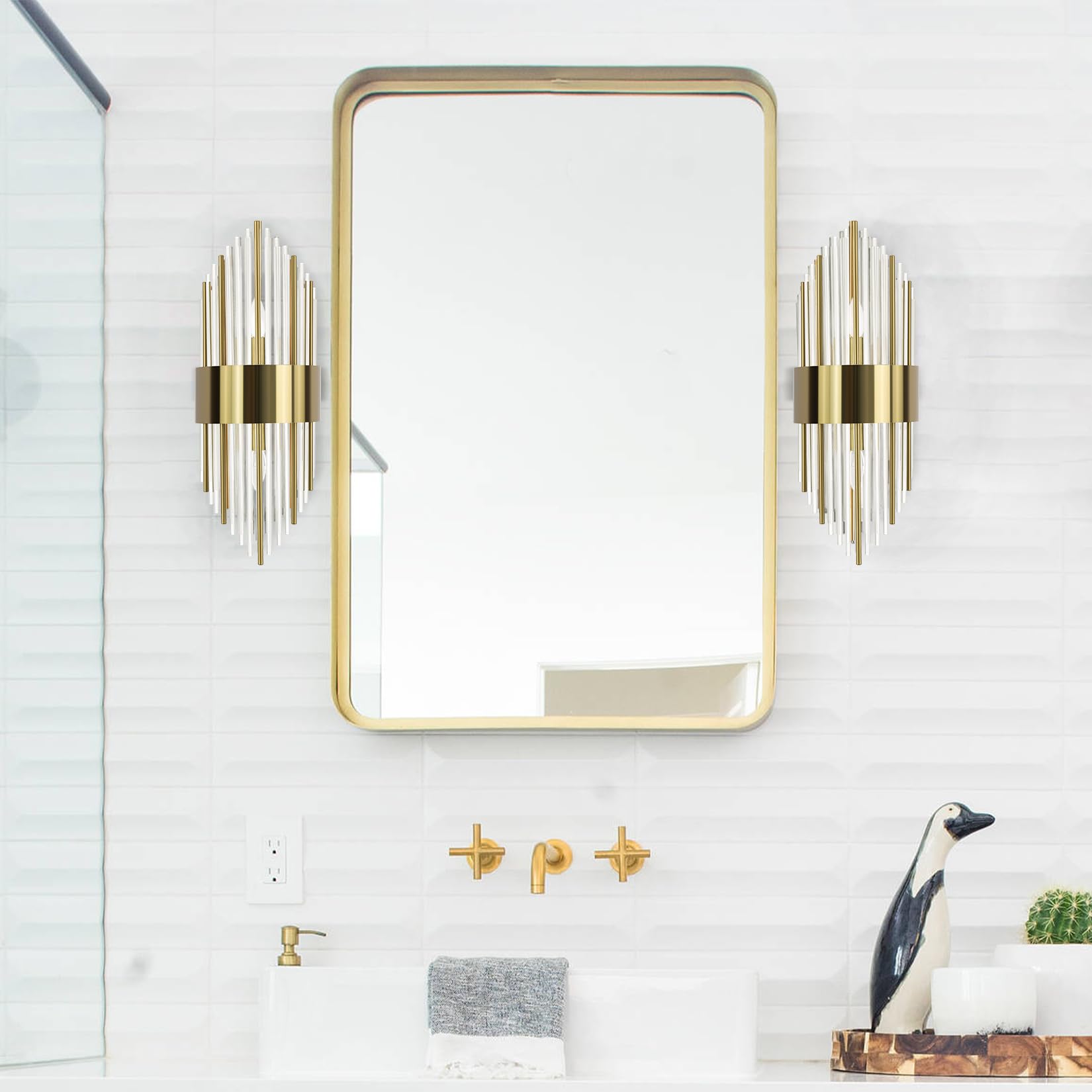 Modern Gold Crystal Wall Sconces Set of 2