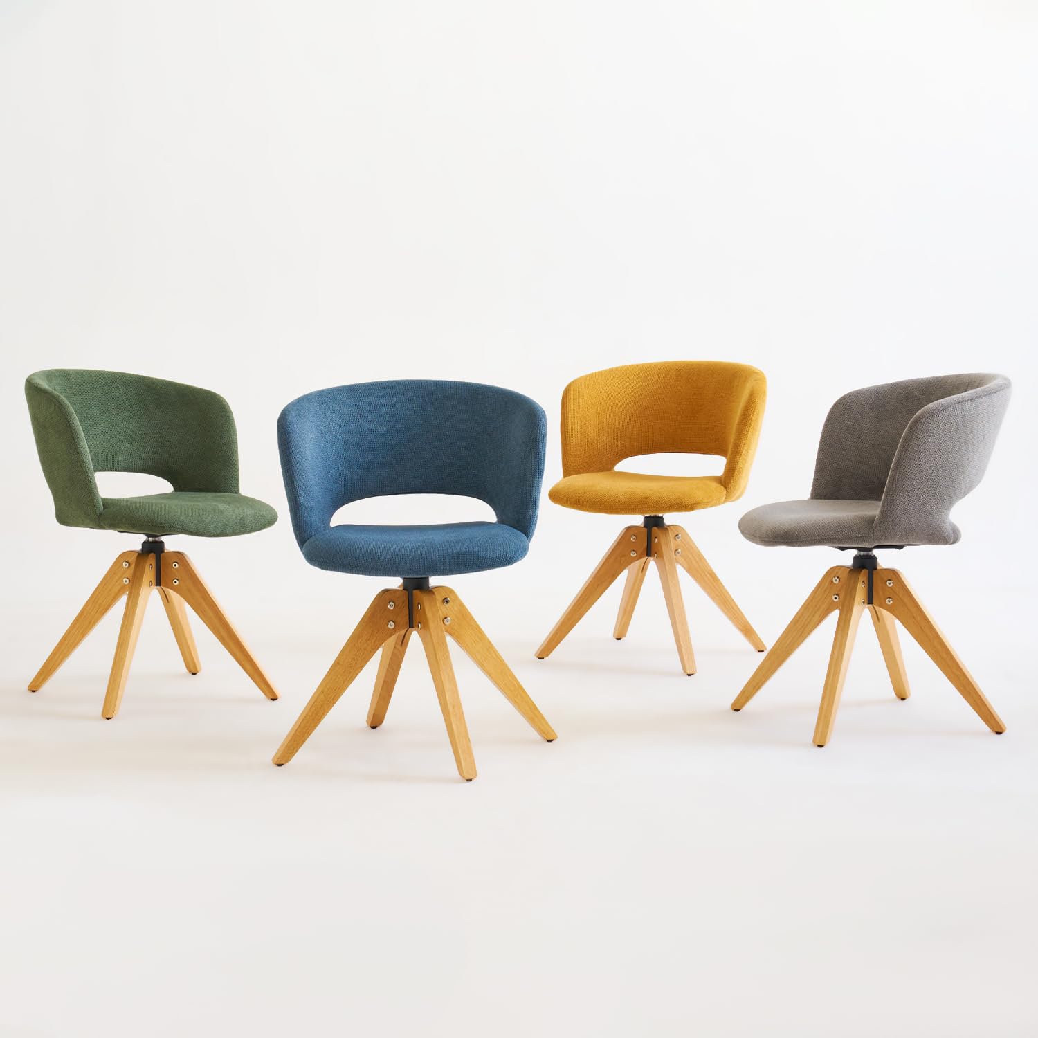 Mid-Century Modern Swivel Accent Chair with Oak Wood Legs