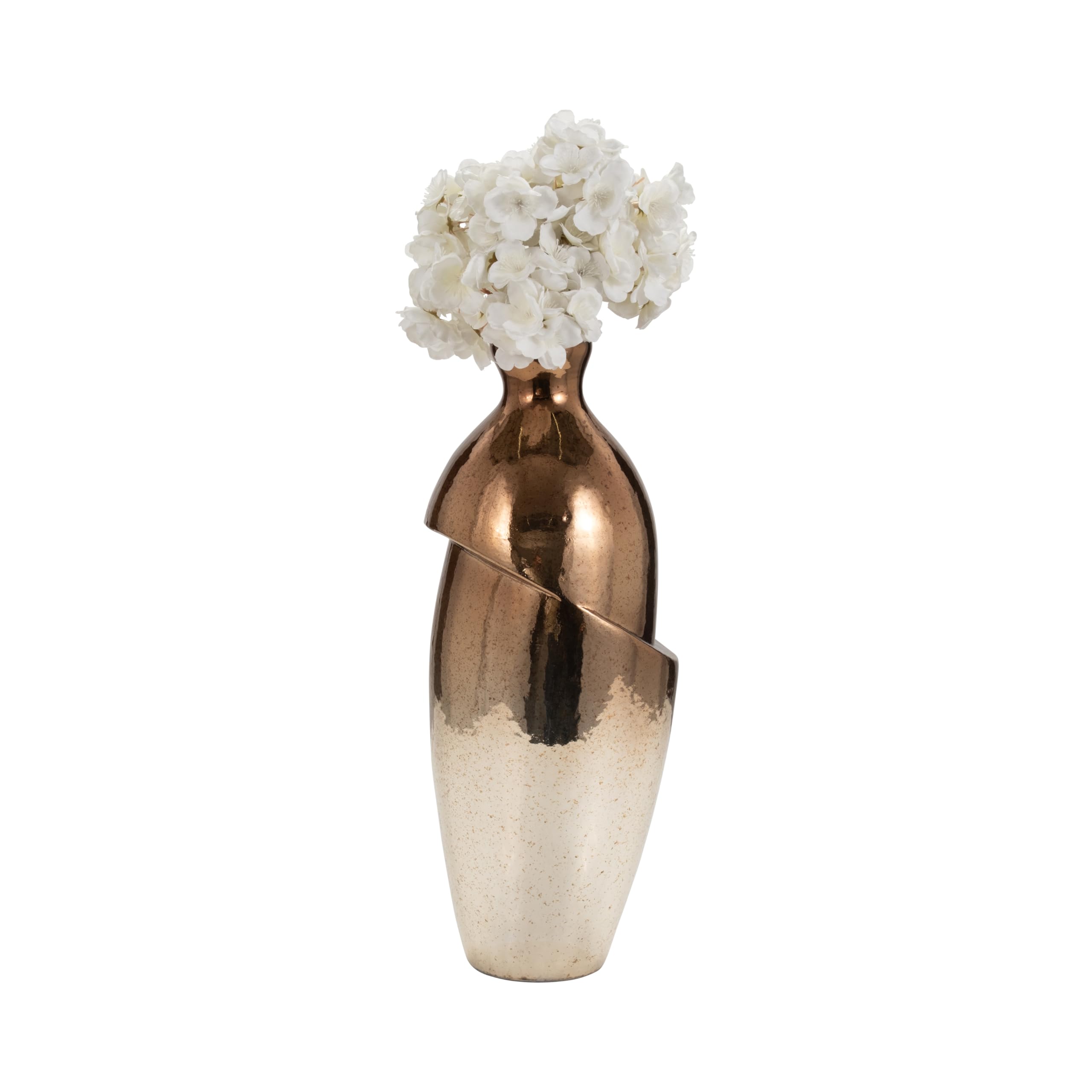 Modern Abstract Glass Vase - Handcrafted Metallic Copper Bronze - 19 Inch Decorative Accent