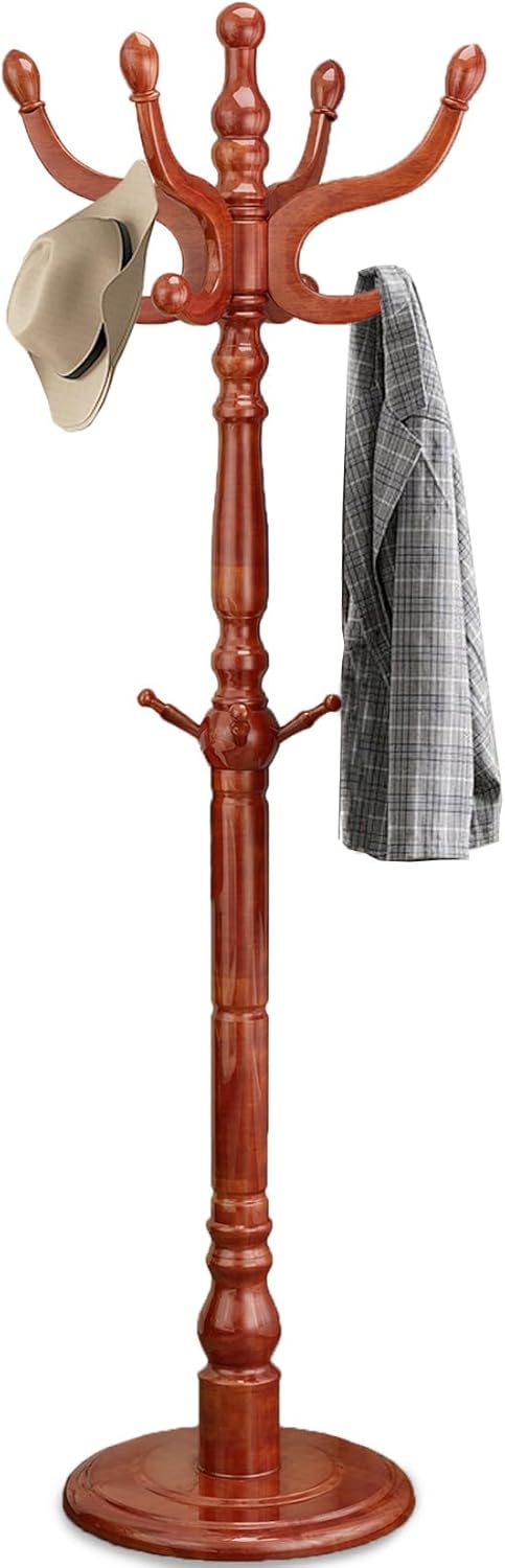 Wood Coat Rack Freestanding with 11 Hooks