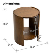 DUOMAY Wood Side Table, 15.5" Wide Round End Table with Storage Shelf Mid Century Modern Bedside Table for Living Room Apartment, Walnut Color
