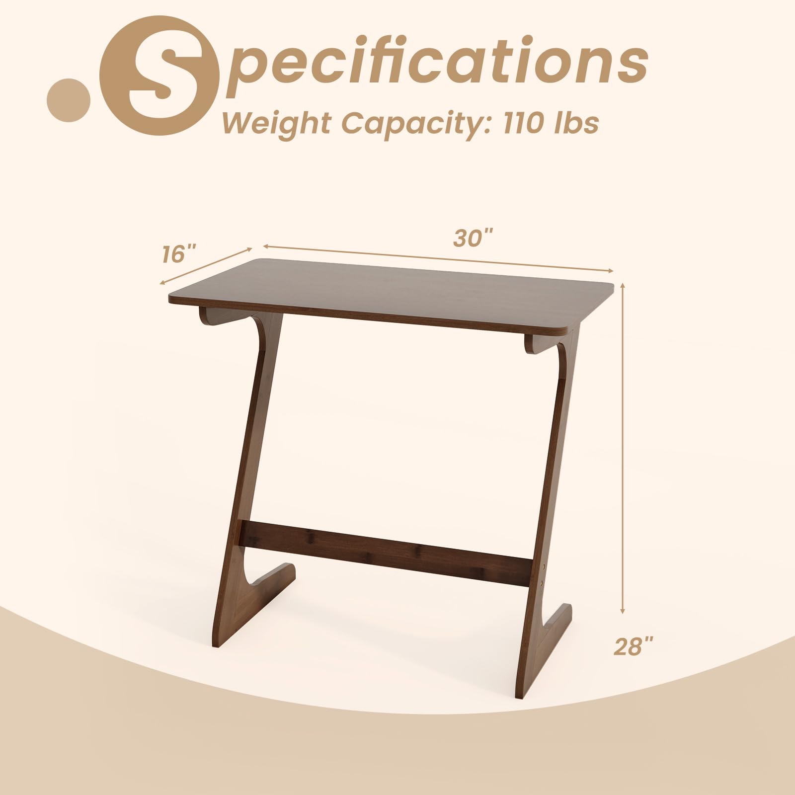Z-Shaped Bamboo TV Tray Table Set of 2