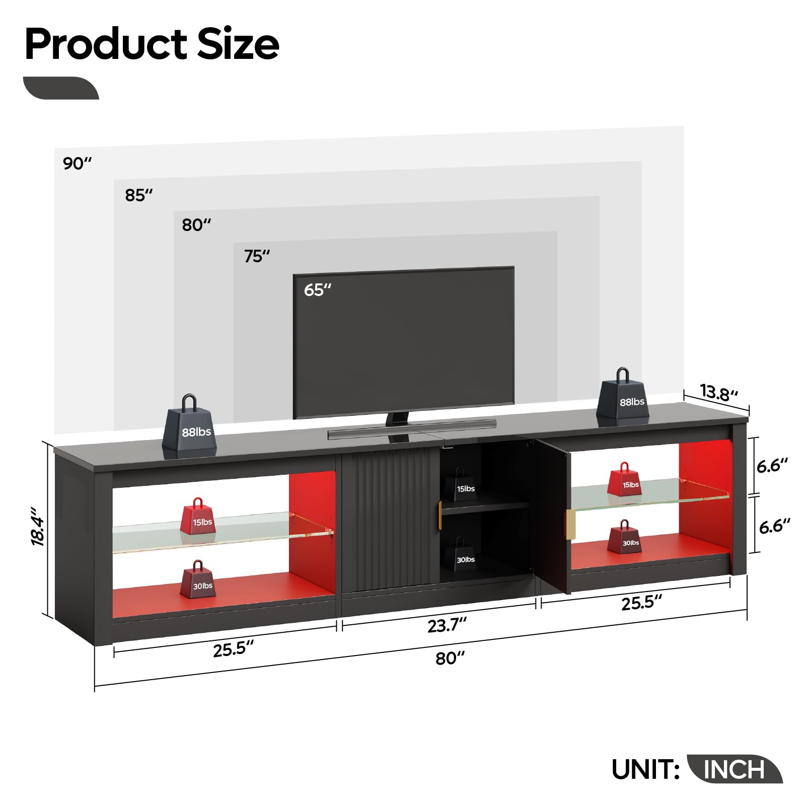 80 Inch LED Gaming TV Stand with Storage Cabinet
