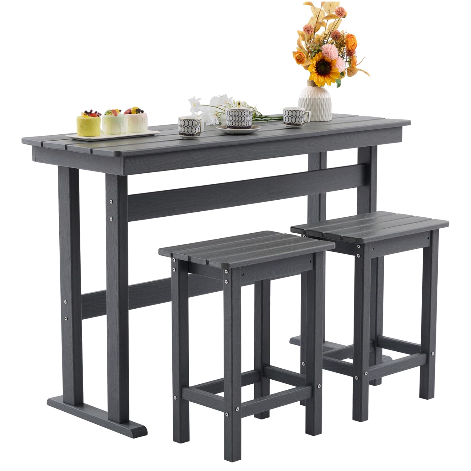 3 Piece HDPE Outdoor Bar Set with Stools