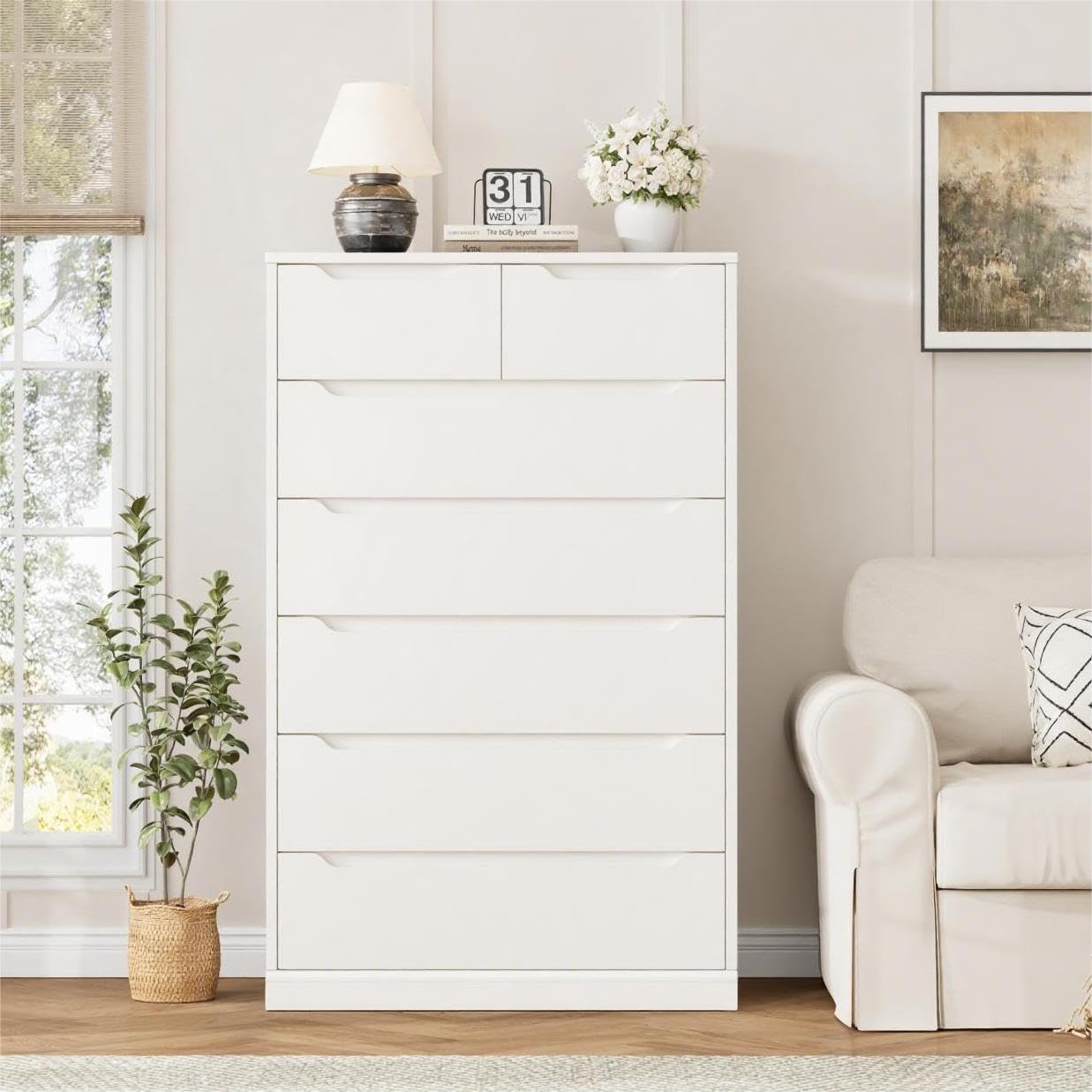 51" Tall 7-Drawer Dresser with Cut-Out Handles