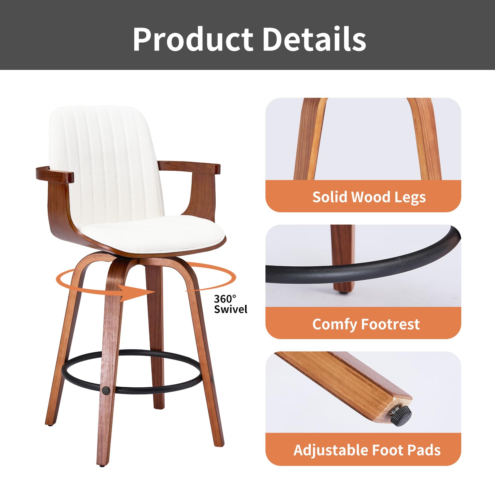 Counter Height Swivel Bar Stools Set of 2 with High Backs