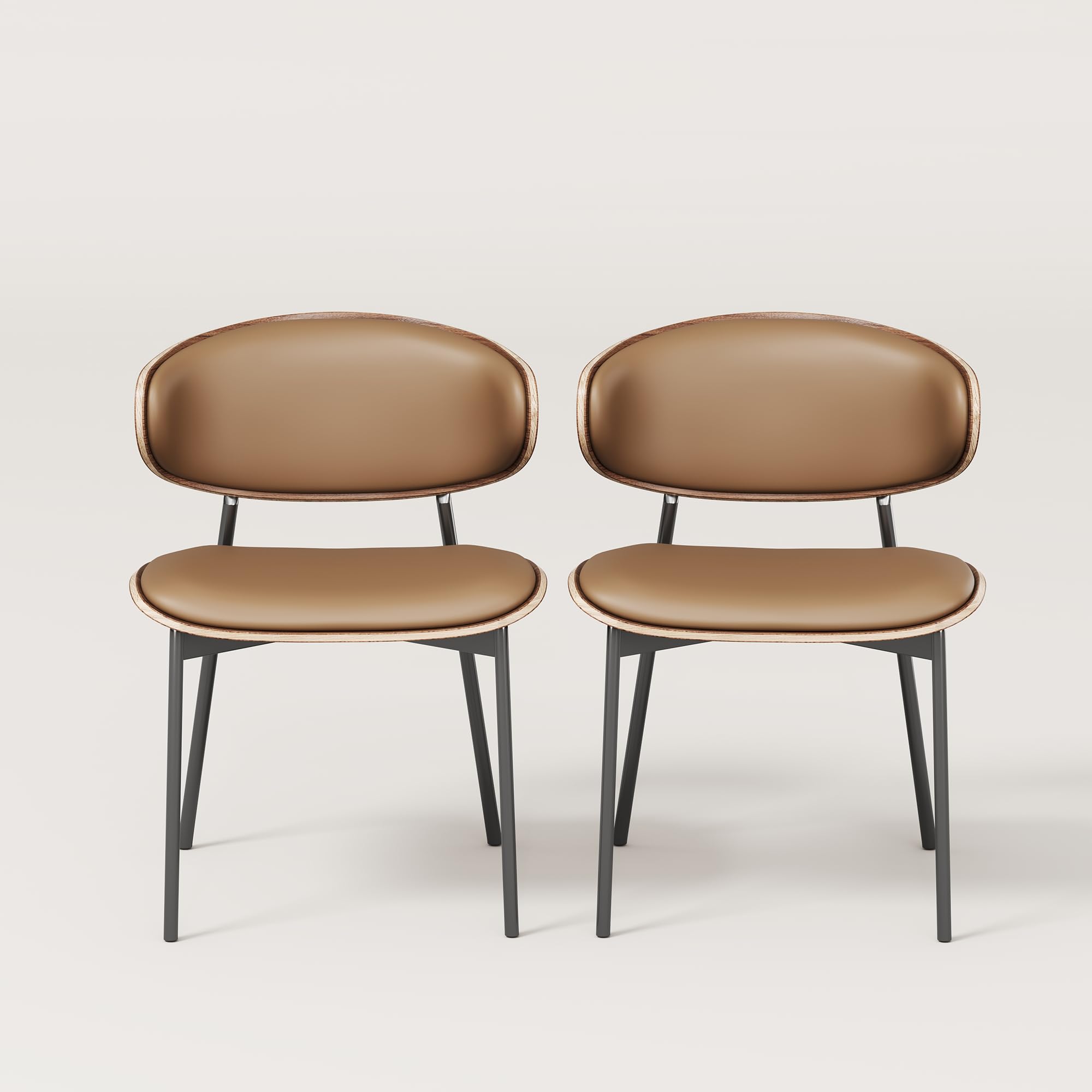 Mid-Century Modern Faux Leather Dining Chairs - Set of 2