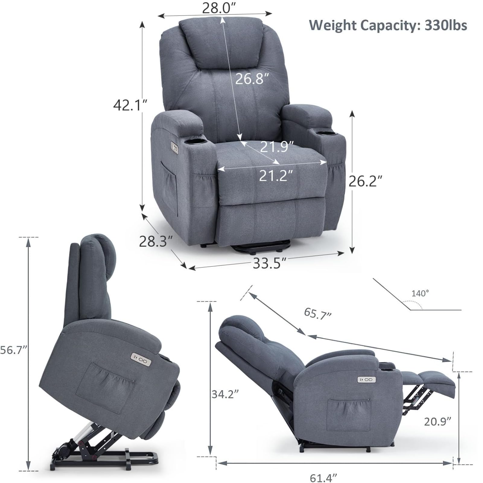 Electric Power Lift Recliner Chair with Dual Motor and Massage
