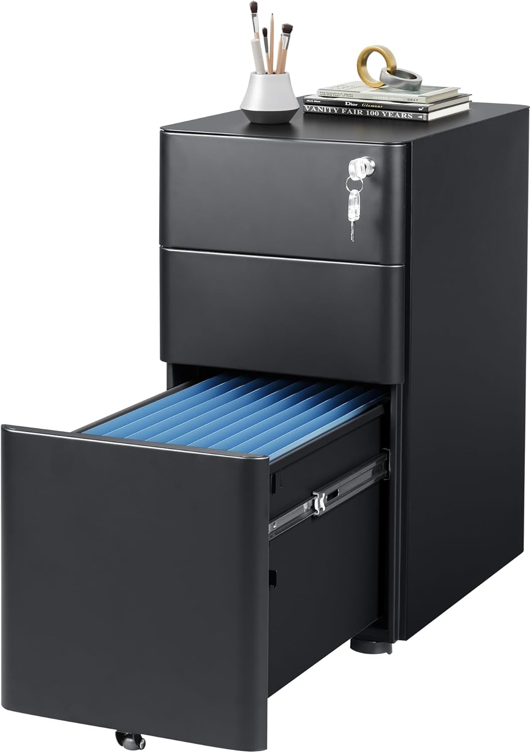 3 Drawer Mobile File Cabinet with Lock