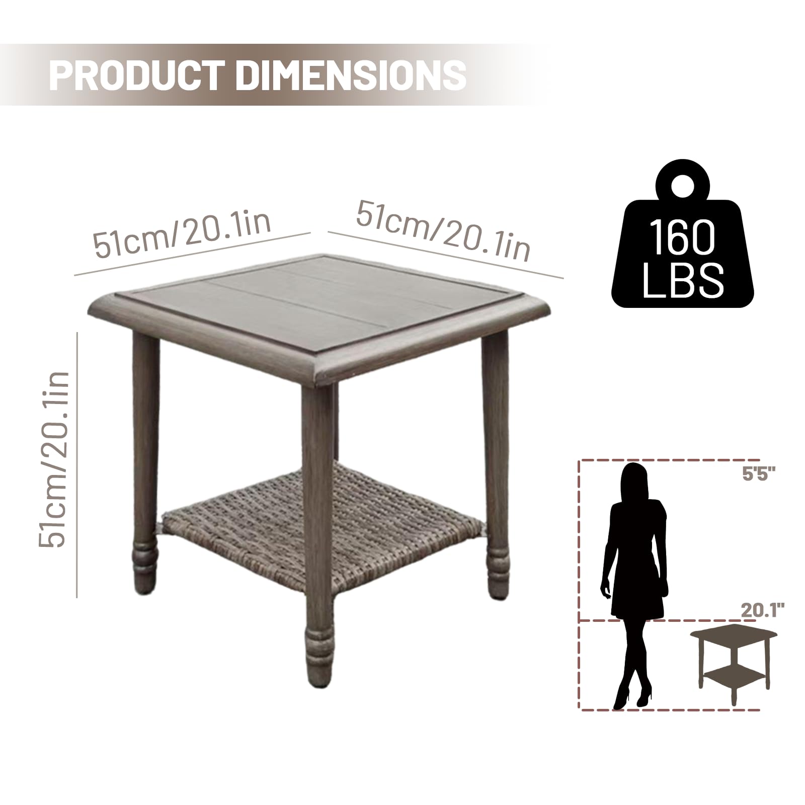 2-Tier Outdoor Side Table with Rattan Shelf