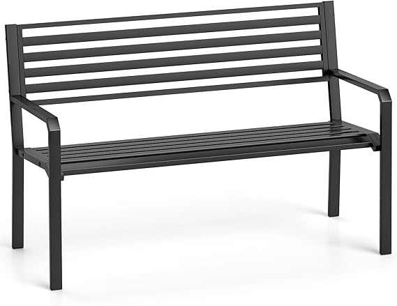 50" Outdoor Metal Park Bench with Armrests and Backrest