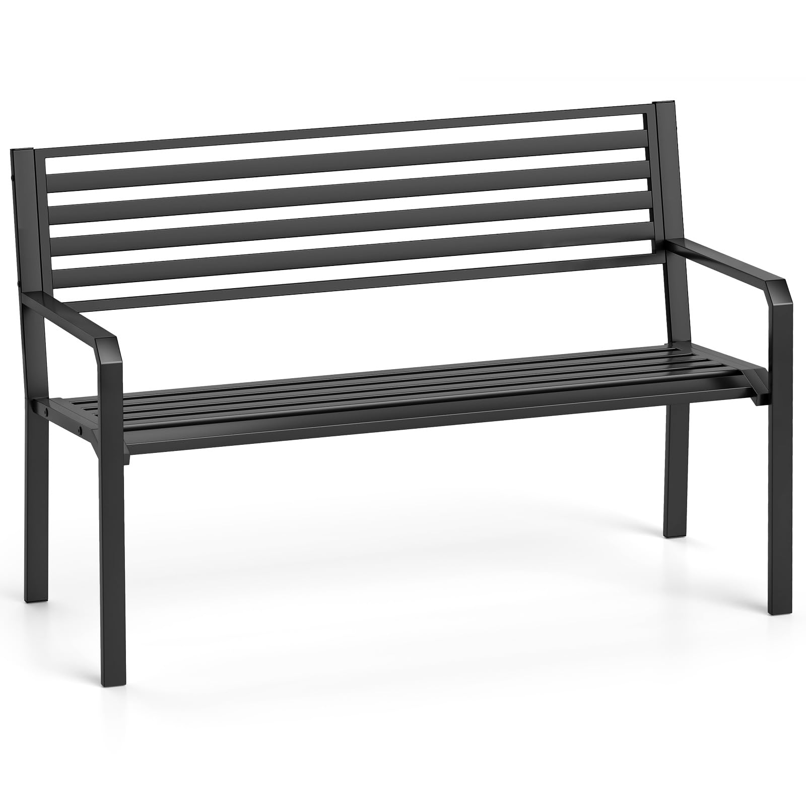 50" Outdoor Metal Park Bench with Armrests and Backrest