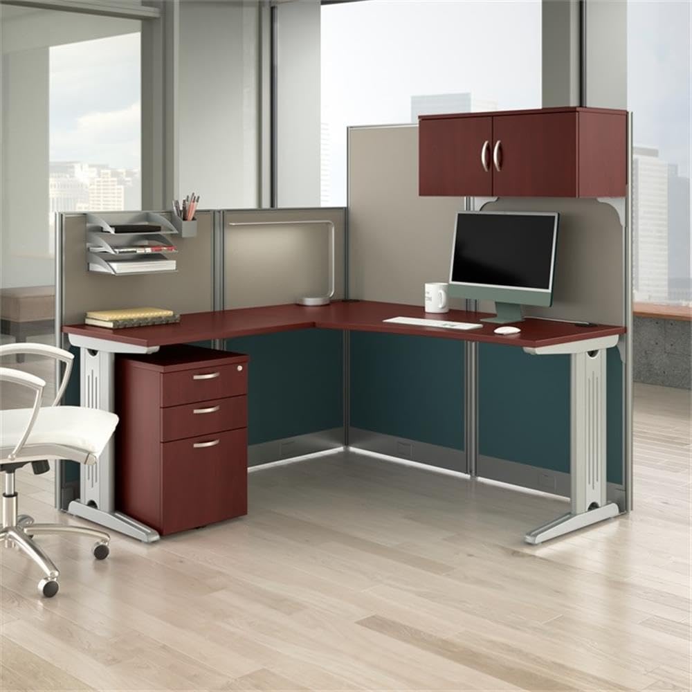 L-Shaped Cubicle Desk with Storage and Privacy Panels