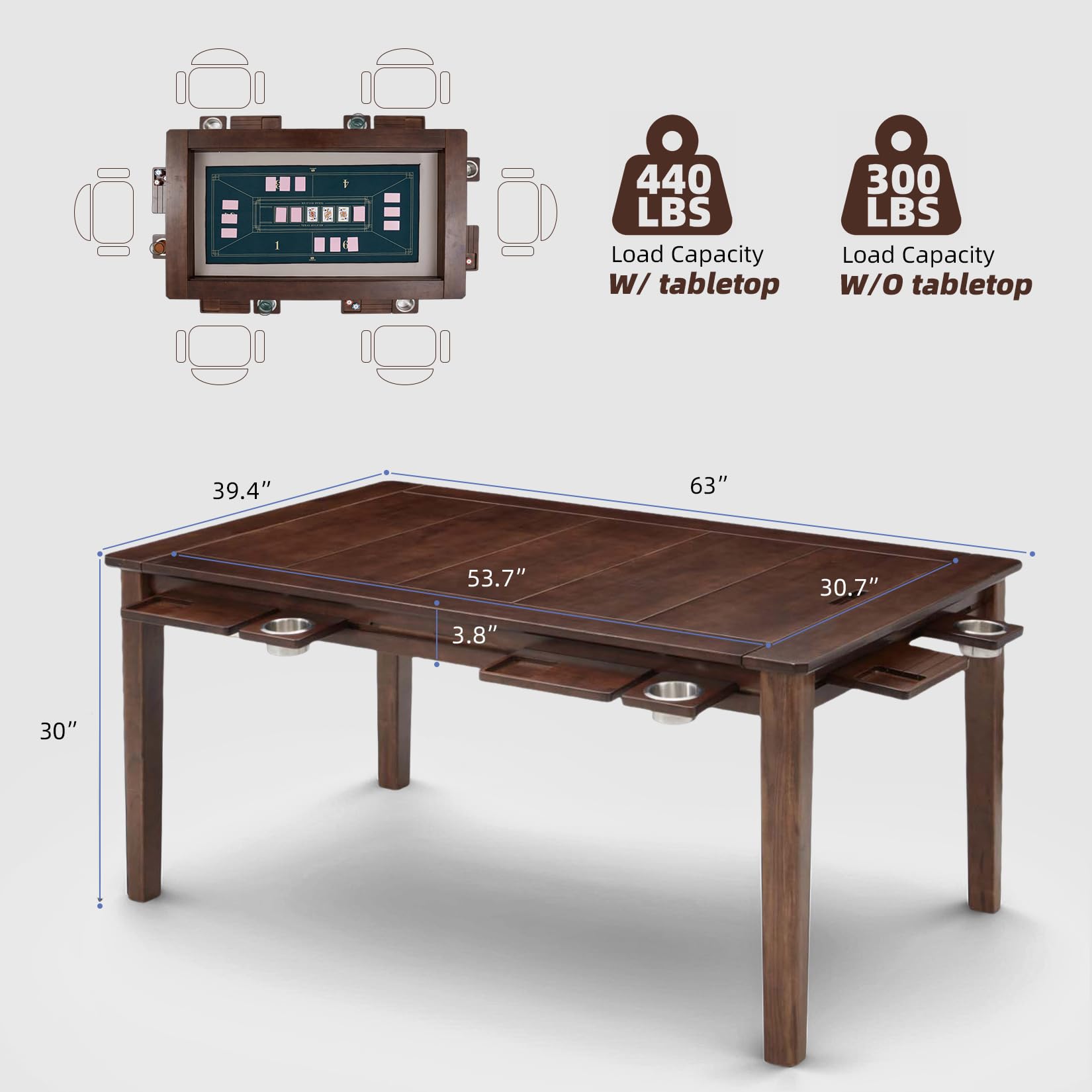 Solid Wood Board Game Table for 4-6 Players