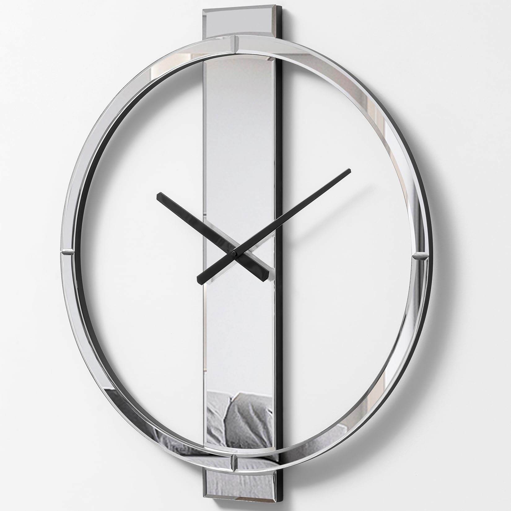 Mirrored Wall Clock 23" Round Contemporary Design