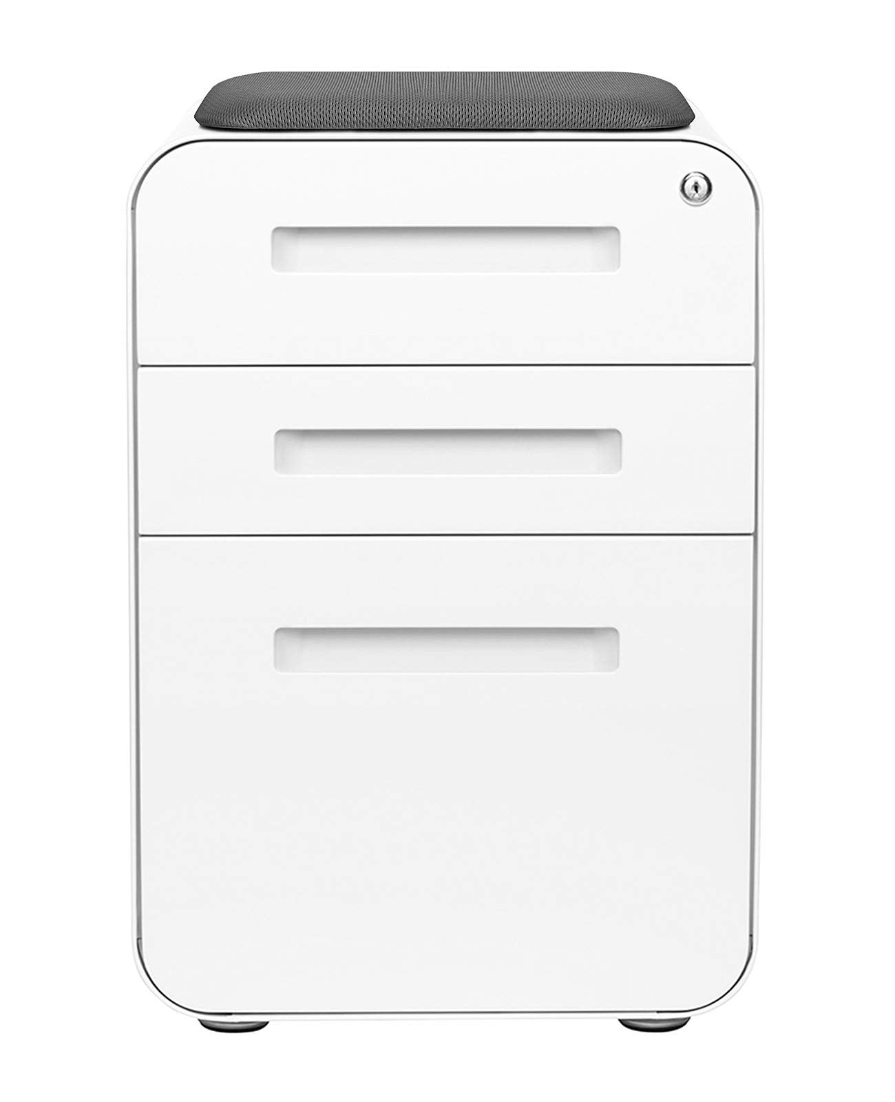 3-Drawer Mobile File Cabinet with Cushioned Seat