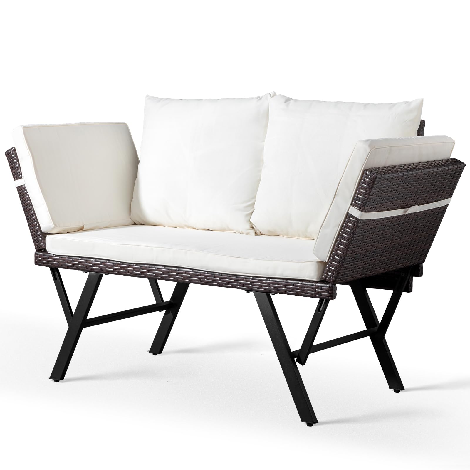 Outdoor Woven Rattan Loveseat with Adjustable Armrests