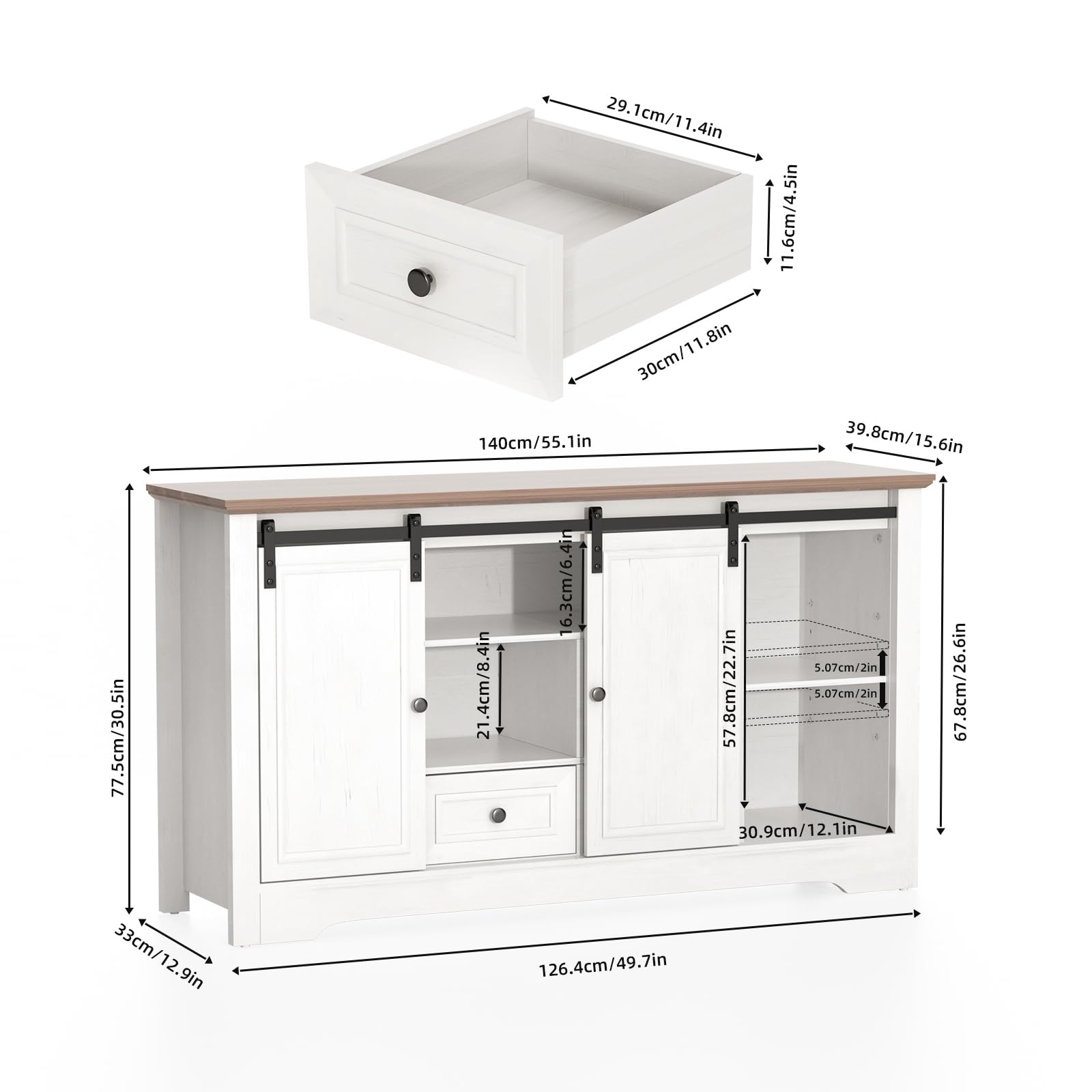 55" Farmhouse TV Stand with Sliding Barn Door and Storage