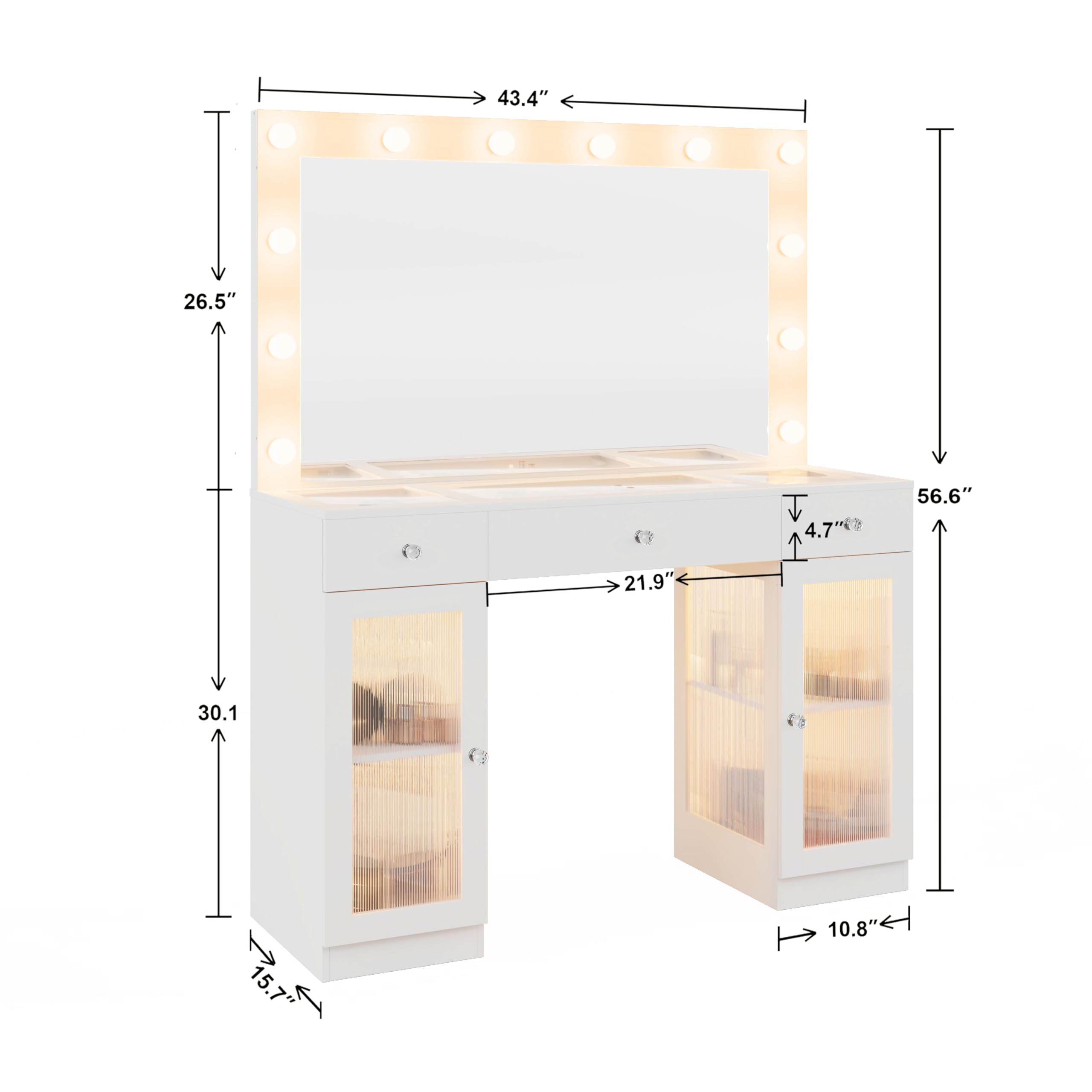 Vanity Desk with Large Mirror and Lights
