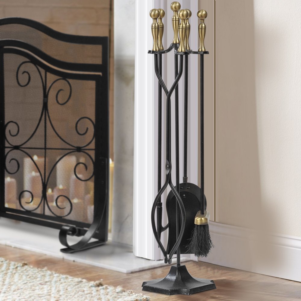 5-Piece Brass Fireplace Tool Set