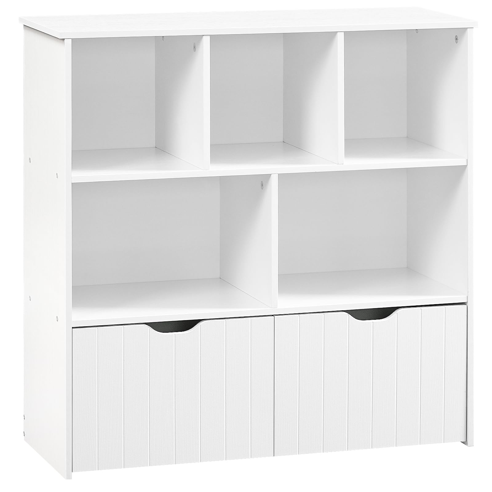 HOOBRO Toy Storage Organizer, Toy Organizers and Storage with 2 Movable Drawers and 5 Cubbies, Toy Chest Shelf for Books or Dolls, Kids Bookshelf and Toy Storage for Playroom, White WT88CW01
