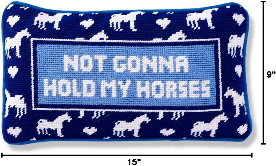Needlepoint Decorative Throw Pillow - Hold My Horses