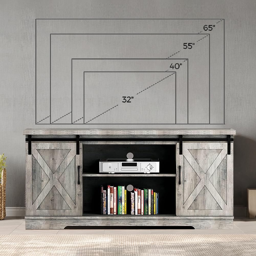 65 Inch Farmhouse TV Stand with Storage and Barn Doors