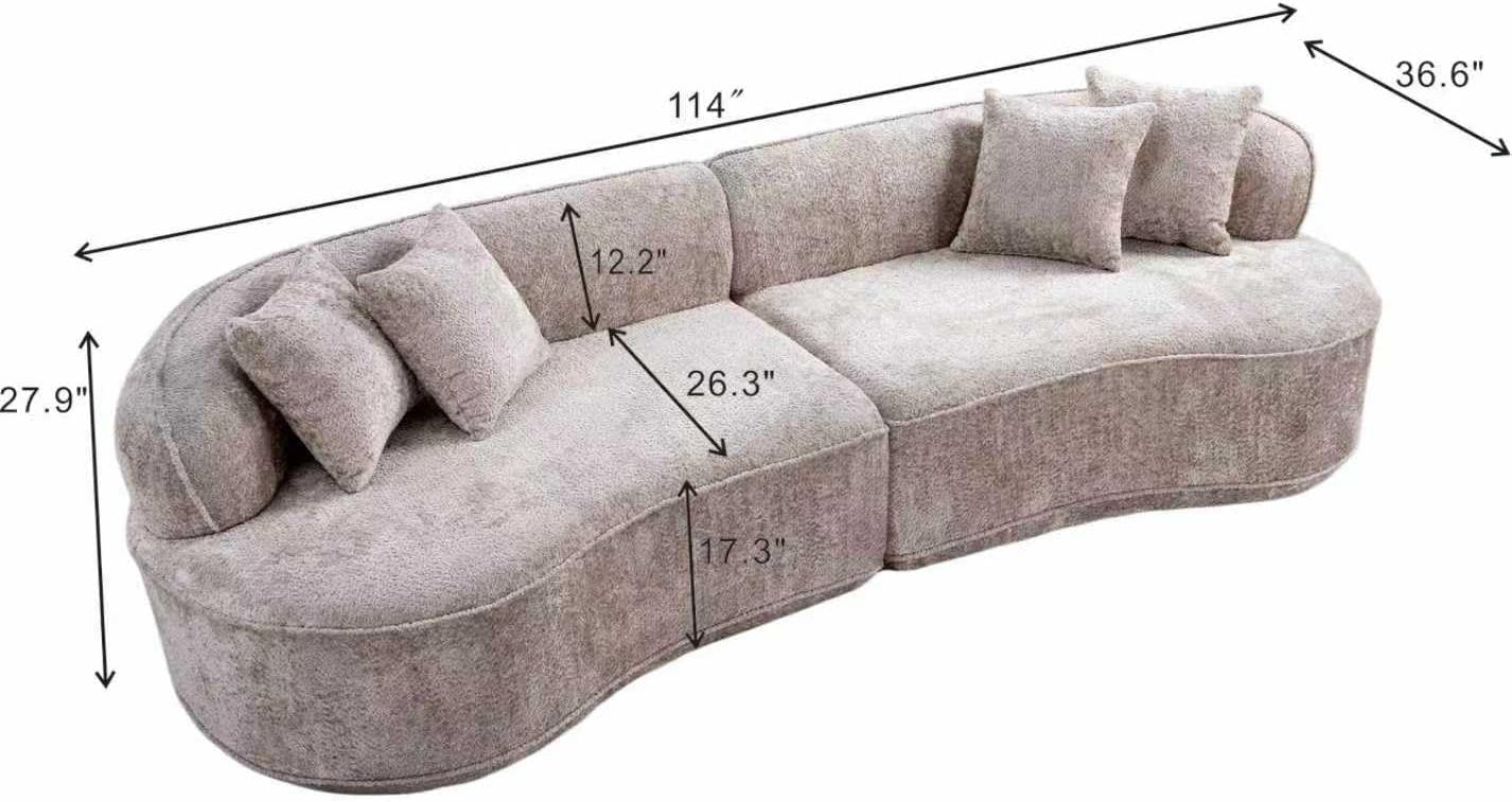 114" Curved Sectional Sofa Boucle Upholstery
