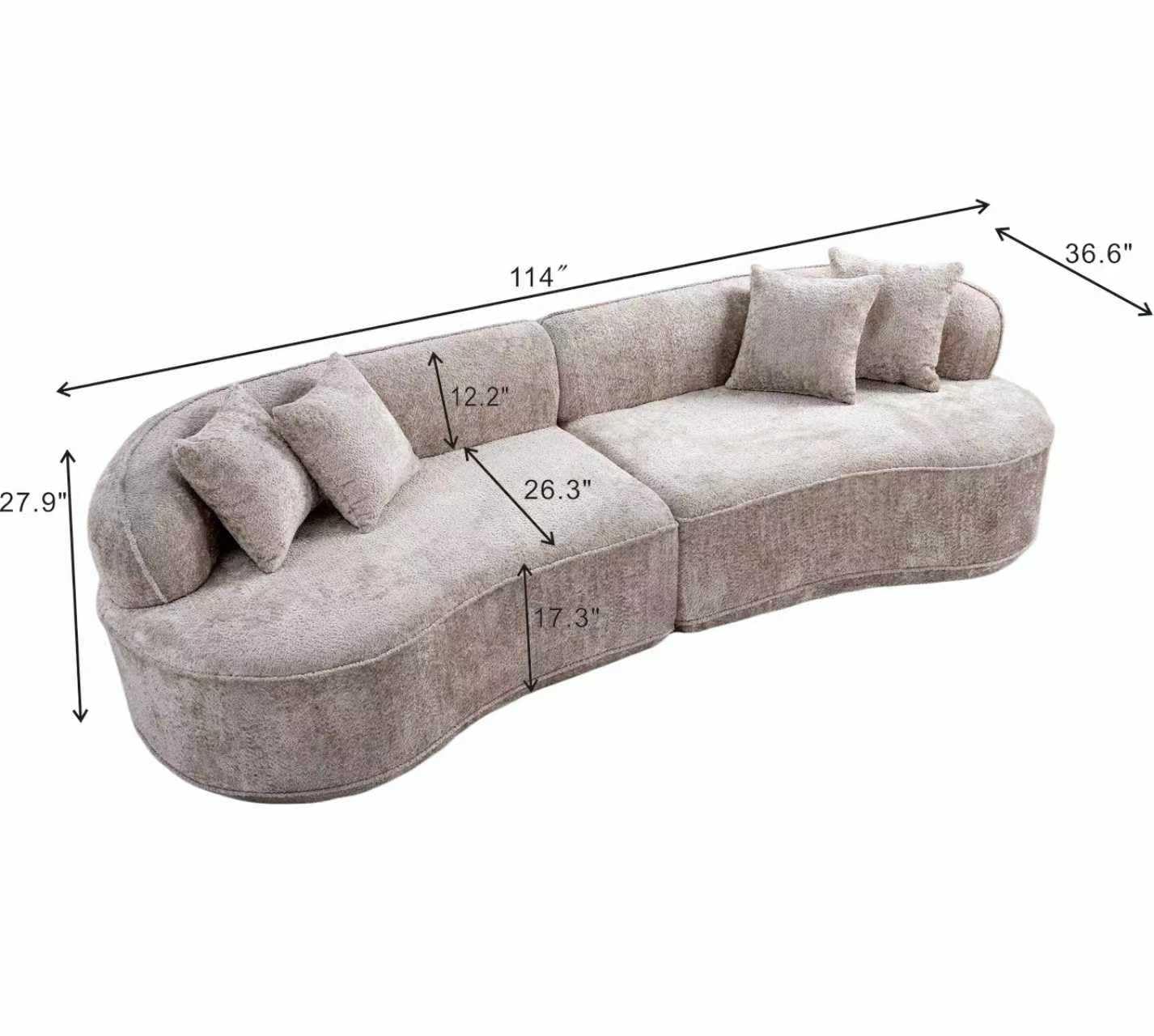 114" Curved Sectional Sofa Boucle Upholstery