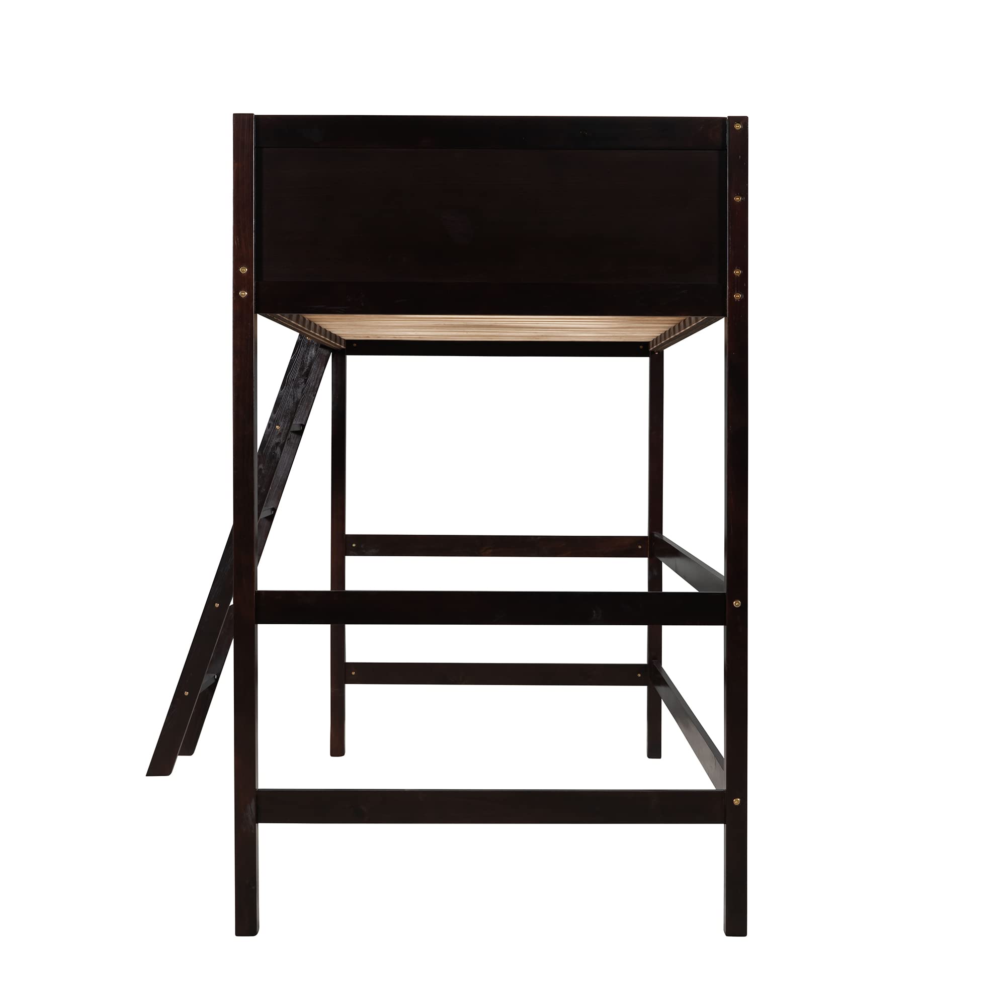 Twin Wood Loft Bed with Guardrail and Ladder