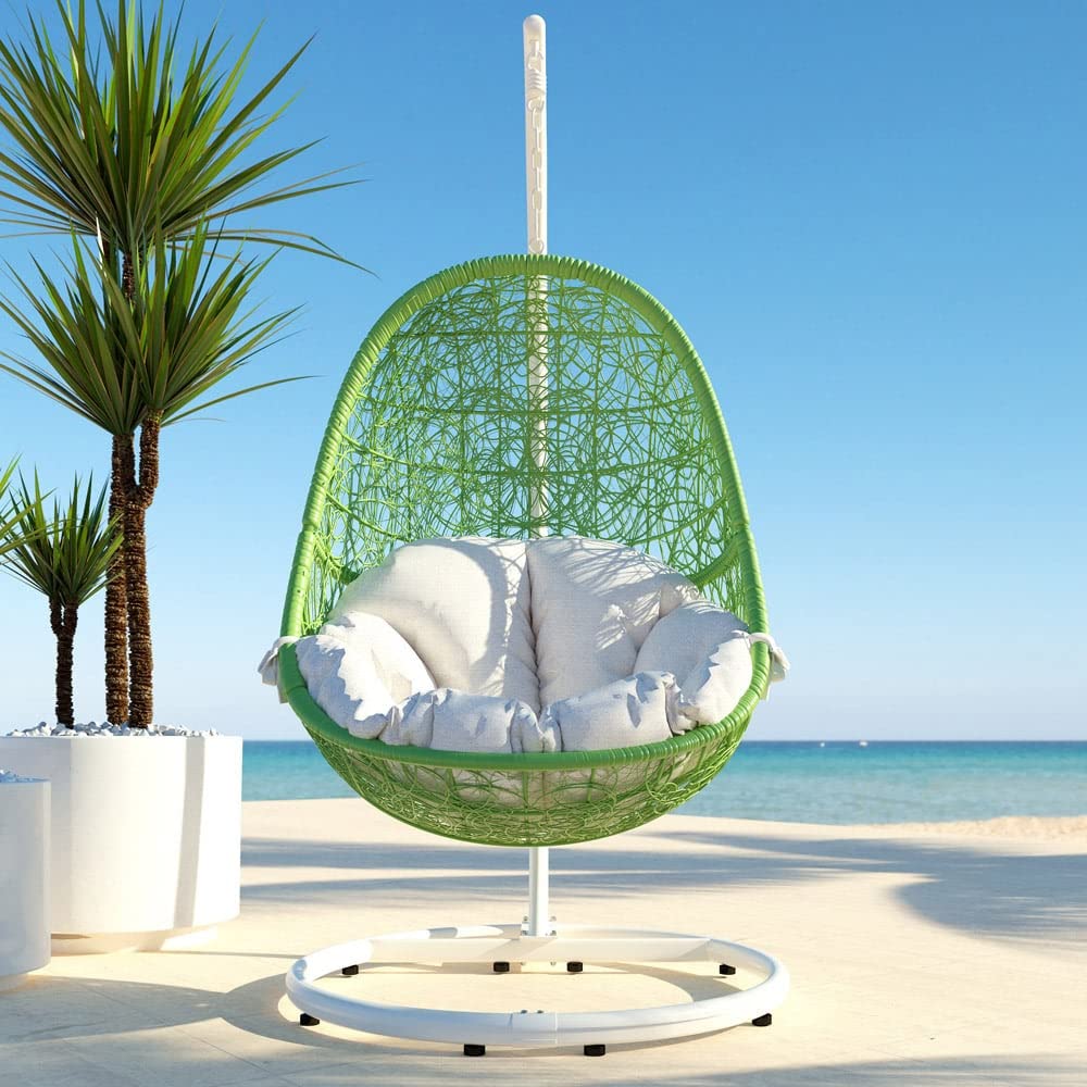 Reef Swing Chair with Stand - Lime Green Basket White Cushion