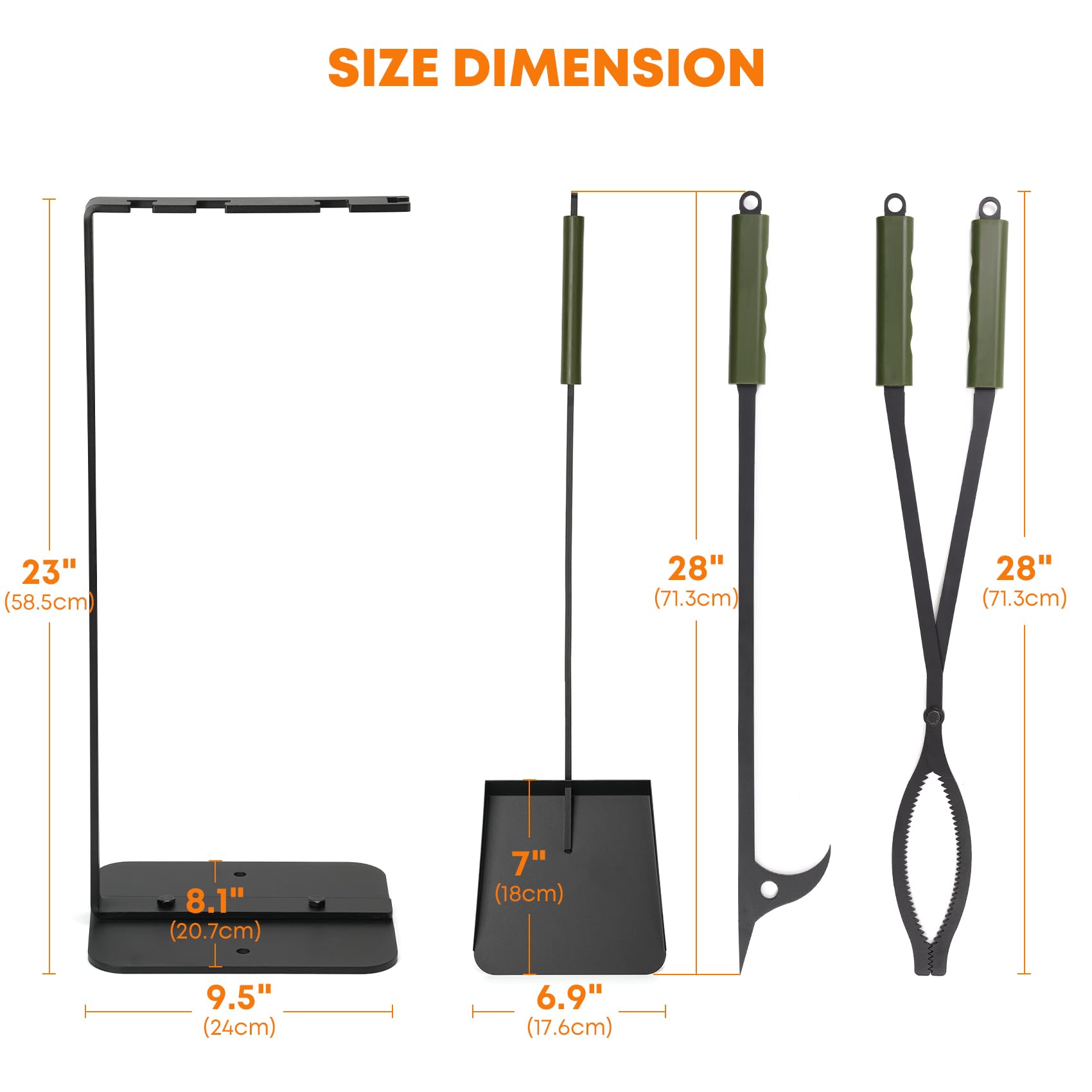 3-Piece Fire Pit Tool Set with Poker, Tongs & Shovel