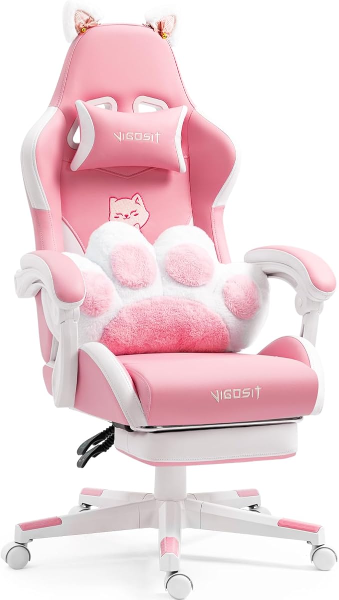 Cat Ear Gaming Chair with Footrest