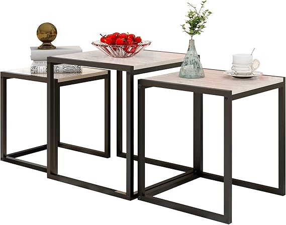 Nesting Table Set of 3 with Metal Frame