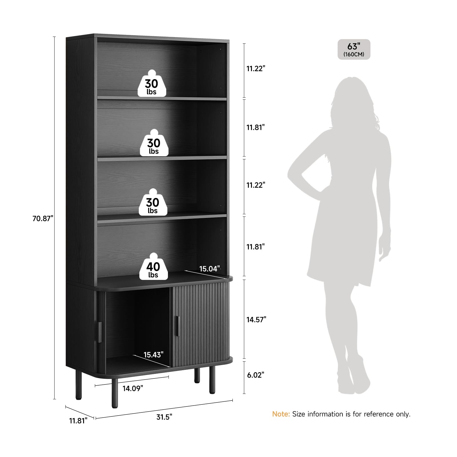 71" Tall Bookshelf with Storage Cabinet