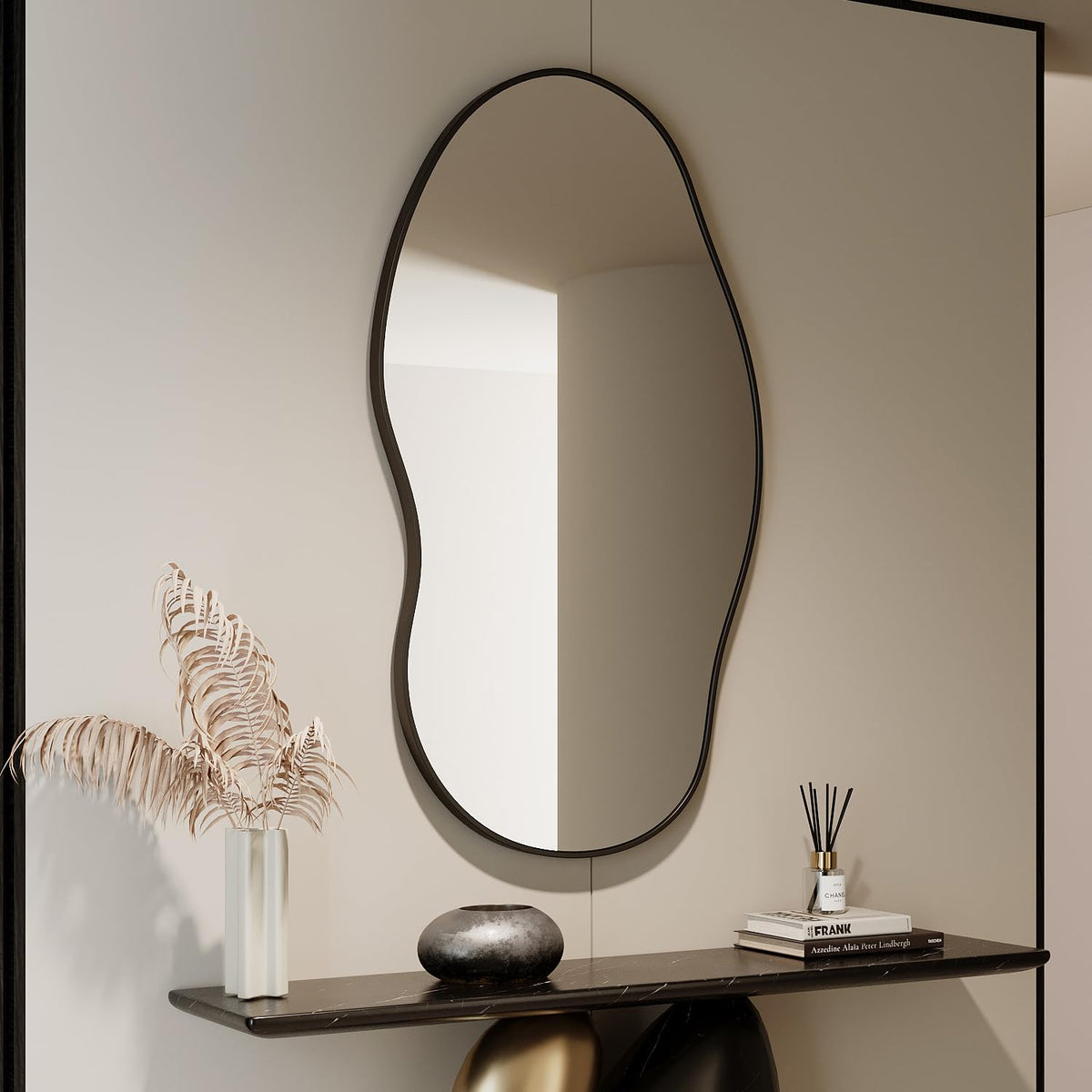 Wavy Wall Mirror 36x24 Irregular Decorative Alloy Framed Abstract Artistic Mirror