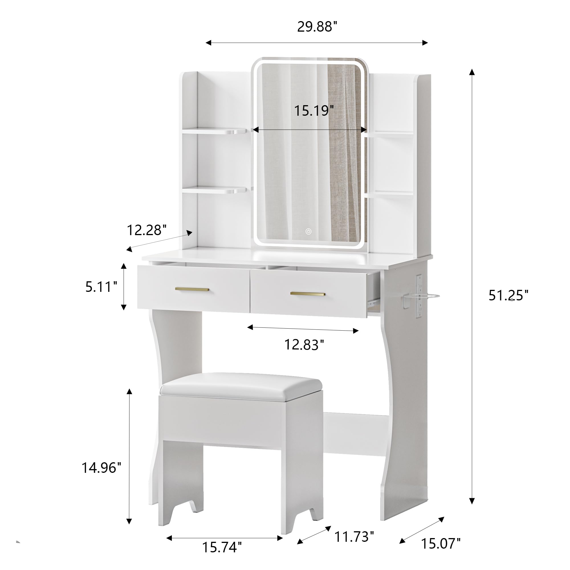 LED Makeup Vanity Desk with Mirror and Storage