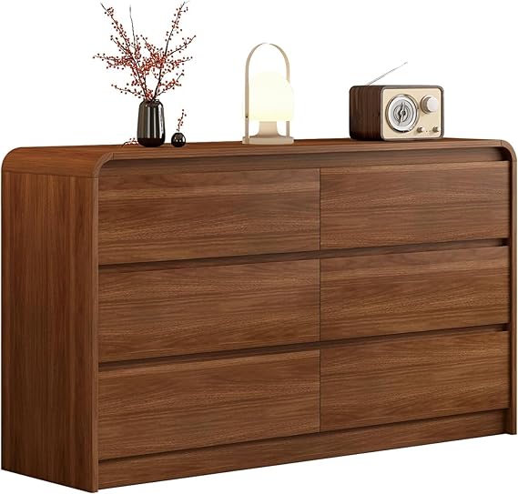 6 Drawer Wood Dresser with Natural Texture