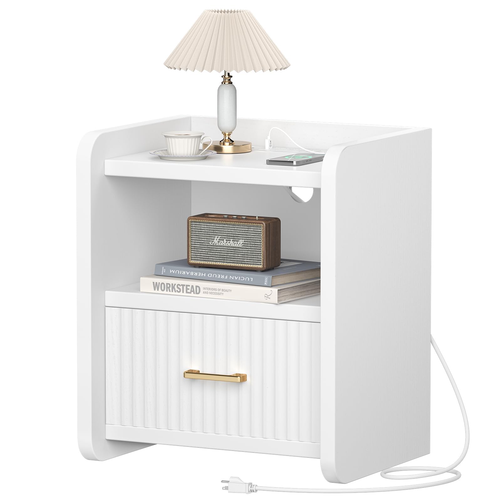 Night Stand with Charging Station and Drawer Storage
