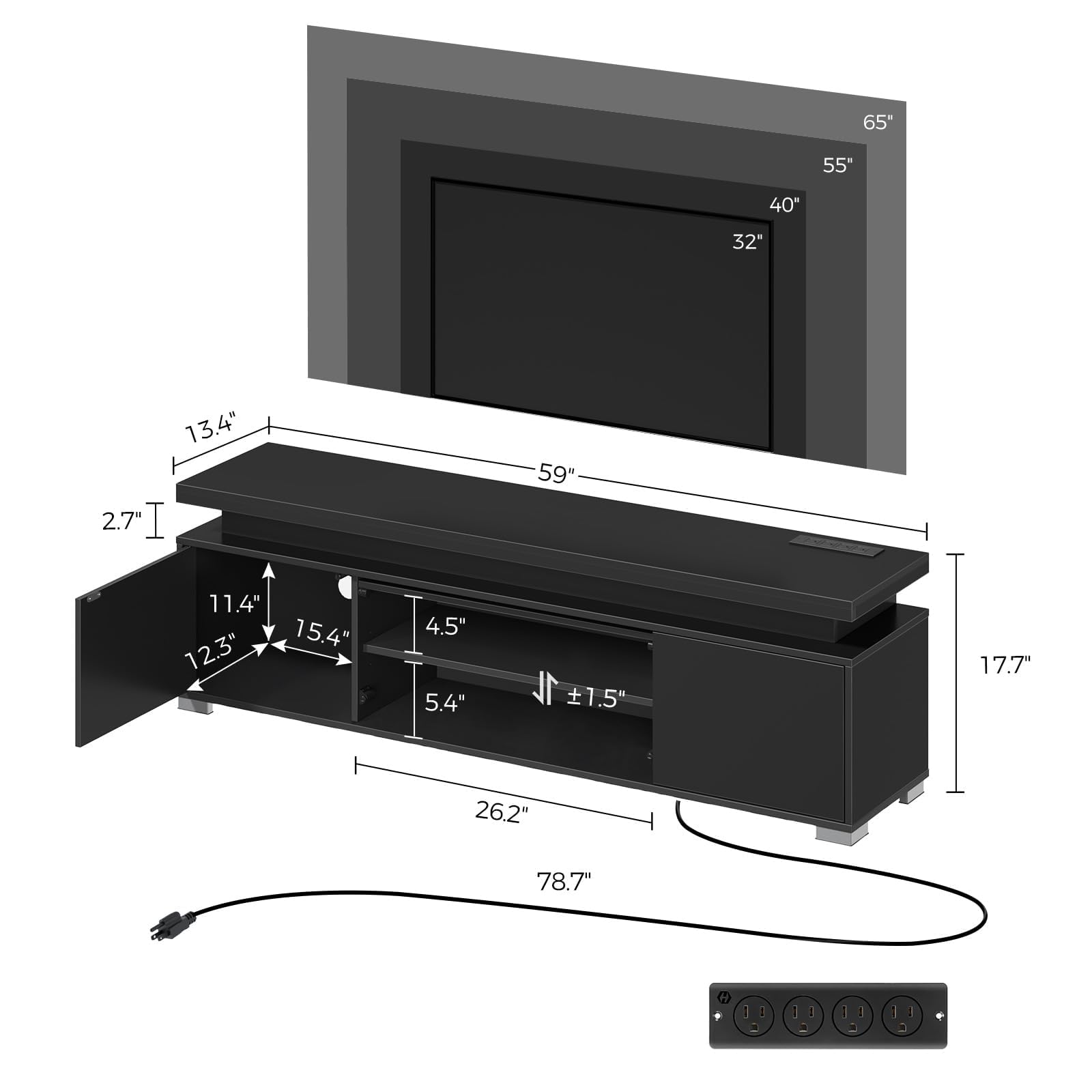 TV Stand with Power Outlet and LED Lights