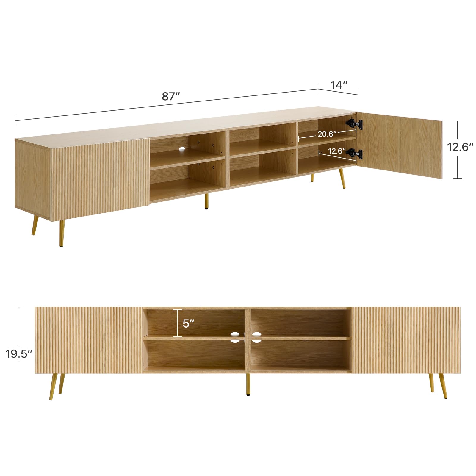 86 Inch TV Stand with Adjustable Shelves and Storage